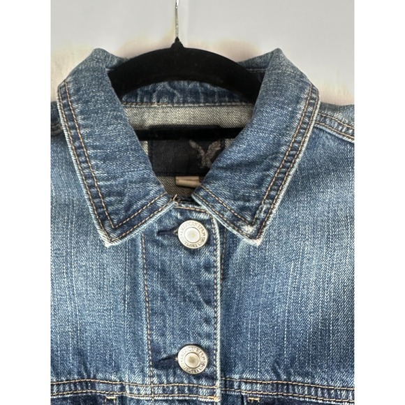 American Eagle Outfitters Womens Denim Jacket‎ Size XS Blue Cotton Distressed - Picture 3 of 11